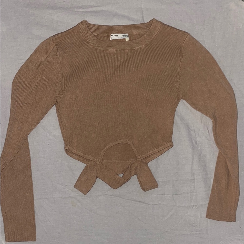 Brown Long Sleeve Top with Tie Detail